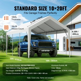 VEVOR Αντικατάσταση Καλύμματος Carport 10x20 ft, Αδιάβροχο & UV Προ... VEVOR Αντικατάσταση Καλύμματος Carport 10x20 ft, Αδιάβροχο & UV Προ...