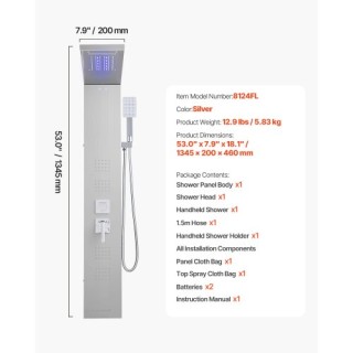 VEVOR Σύστημα Ντους Πύργου Ανοξείδωτης Στήλης με Κεφαλή Βροχής 5 Λε... VEVOR Σύστημα Ντους Πύργου Ανοξείδωτης Στήλης με Κεφαλή Βροχής 5 Λε...