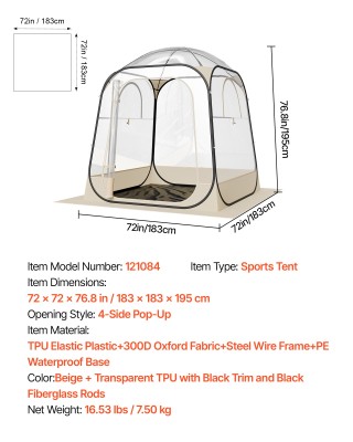 VEVOR Διαφανής Σκηνή Pop-Up για Αθλήματα 1.83x1.83 μ, Ανθεκτική στι... VEVOR Διαφανής Σκηνή Pop-Up για Αθλήματα 1.83x1.83 μ, Ανθεκτική στι...