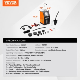 VEVOR Ανιχνευτής Διαρροών Καπνού Αυτοκινήτου με Ενσωματωμένη Αντλία...