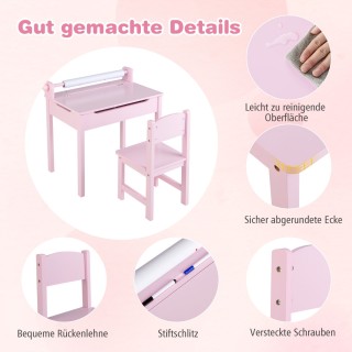 Costway Παιδικό Τραπέζι με Καρέκλα Αισθητηριακό Σετ για Παιδιά Ροζ ...