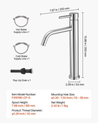 VEVOR Μονοκόμμιο Μίκτης Νεροχύτη Κουζίνας, Χρωμιομένος Ασημί, Ύψος ... VEVOR Μονοκόμμιο Μίκτης Νεροχύτη Κουζίνας, Χρωμιομένος Ασημί, Ύψος ...