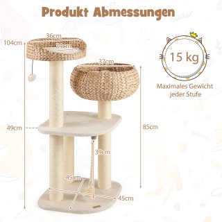 Costway 104 εκ Ξύλινο Καταφύγιο Γάτας με Καλάθι και Στύλους Sisal -...