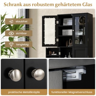 Costway Μοντέρνος Πολυλειτουργικός Αποθηκευτικός Ντουλάπι με Γυάλιν...