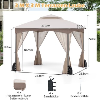 Costway Αδιάβροχο Κιόσκι Κήπου 3x3m με Κουνουπιέρα & Διπλή Οροφή σε...