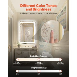 VEVOR Καθρέφτης Μπάνιου LED με 3 Χρώματα και Αντιθαμβωτική Λειτουργ...