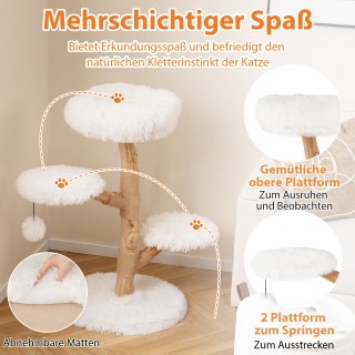 Costway Πύργος Αναρρίχησης Γάτας 90 εκ. από Συμπαγές Ξύλο Αχλαδιάς ...