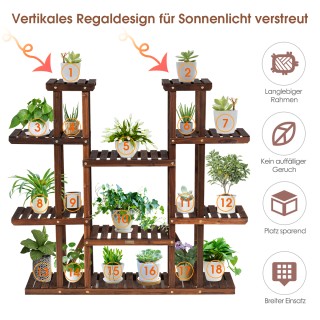 Costway Ξύλινη 9-επίπεδη βάση φυτών 125 x 25 x 114 cm Καφέ GT3517