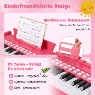 Costway Παιδικό Ψηφιακό Μίνι Πιάνο 25 Πλήκτρων με Ρυθμιζόμενη Ταχύτ...
