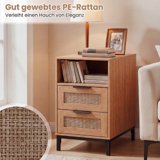 Costway Τραπέζι με Σταθμό Φόρτισης & 2 Συρτάρια Κομοδίνο από Ρατάν ...