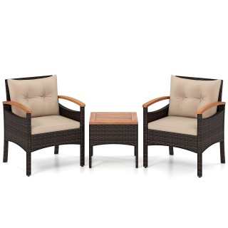 Costway Σετ καθιστικού ρατάν 3 τεμαχίων με 2 πολυθρόνες, 1 βοηθητικ...