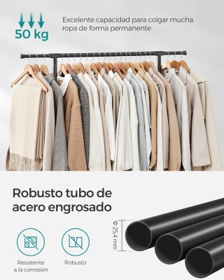 Songmics Τροχήλατη Διπλή Κρεμάστρα Ρούχων, με Επεκτεινόμενη Άνω Ράβ...