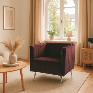 Galileo Πολυθρόνα vintage δαμάσκηνο σε ξύλο με επένδυση πολυεστέρα ...