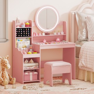 Costway Ροζ Παιδικό Τραπεζάκι Μακιγιάζ Πριγκίπισσα με Καθρέφτη & Φω...