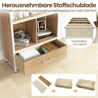 Costway 4όροφη Βιβλιοθήκη με Ανοιχτά Ράφια και Υφασμάτινο Συρτάρι, ...