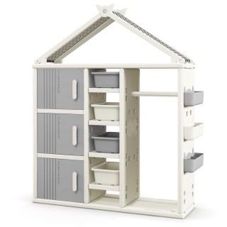 Costway Παιδική Ραφιέρα Σπιτιού με Κρεμάστρα και Ράφια σε Γκρι Χρώμ... Costway Παιδική Ραφιέρα Σπιτιού με Κρεμάστρα και Ράφια σε Γκρι Χρώμ...