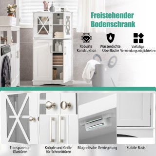 Costway Λευκό Ντουλάπι Μπάνιου με Διάφανες Γυάλινες Πόρτες - 60 x 3...