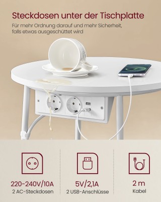 Τραπέζι VASAGLE LET228W02 με Καλάθι & Ρεύμα 