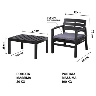 Galileo Σετ κήπου 4 θέσεων μαύρο από πλαστικό PP με υφή ξύλου, γκρί...