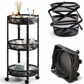 BAKAJI Πτυσσόμενο Καρότσι Εξοικονόμησης Χώρου Μαύρο με 3 Ράφια 88x3...