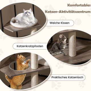 Costway Γραφείο Γατού με Ενσωματωμένο Ντουλάπι & Τρύπα & Ματάκια Κα...