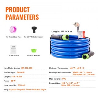 VEVOR 15ft Θερμαινόμενος Σωλήνας Νερού για RV -45℉ Αντιψυκτικός Πόσ...