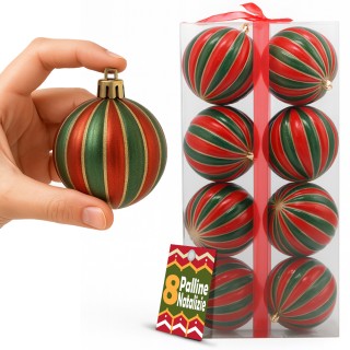 BAKAJI Σετ 8 Μπάλες Χριστουγεννιάτικου Δέντρου Κόκκινες και Πράσινε...