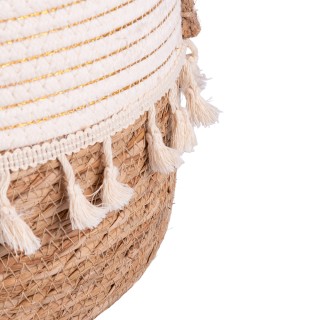 Villa DEste  Σετ 3 φυσικά καλάθια από ίνες με κορδόνι και φούντες μ...