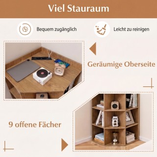 Costway Γωνιακή Βιβλιοθήκη με Σταθμό Φόρτισης: Γωνιακό Ράφι με 9 Θέ...