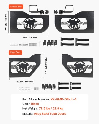 VEVOR Σωληνωτές Ημιπόρτες Jeep 4 Θυρών για Wrangler JL 2018-2026 & ...