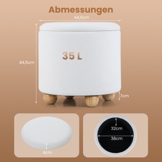 Costway Στρογγυλό Σκαμπό με Αποσπώμενο Καπάκι & Ξύλινα Πόδια, Λευκό... Costway Στρογγυλό Σκαμπό με Αποσπώμενο Καπάκι & Ξύλινα Πόδια, Λευκό...