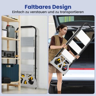 Costway 2-σε-1 Καροτσάκι & Σκάλα Αλουμινίου 3-Βαθμίδων με Αντιολισθ...