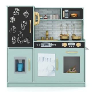 Costway Παιδική Κουζίνα Παιχνιδιού με Πίνακα 82 x 24 x 80 cm Πράσιν...