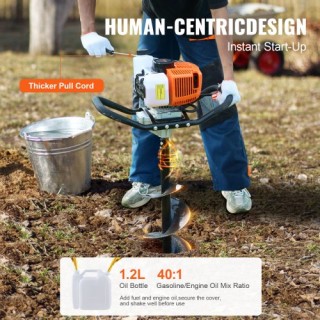 VEVOR  Τρυπάνι Γαιών Βενζίνης 63CC 2400W με 8 Δράπανο & 1 Προέκταση...