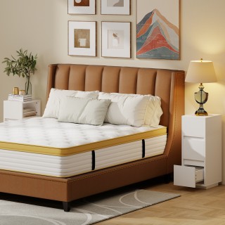 HOMCOM Σετ 2 Κομοδίνων με 2 Συρτάρια και Ανοιχτό Ράφι Μοντέρνου Σχε...