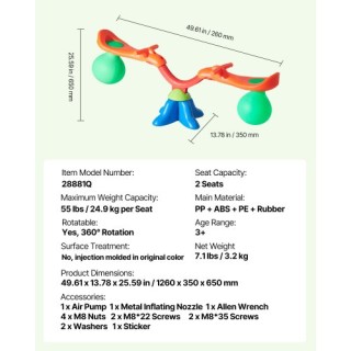 VEVOR Παιδική Τραμπάλα 25kg με Περιστροφή 360 Μοιρών για 3+ Ετών YG...