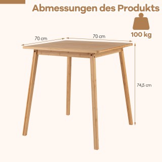 Costway Τετράγωνο τραπέζι κουζίνας από μπαμπού 70 x 70 εκ. για 2-4 ...