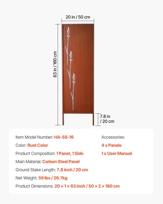 VEVOR Μεταλλικό Παραβάν Ιδιωτικότητας 50 x 160 εκ., Ελεύθερης Τοποθ...