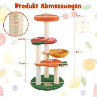 Costway Κέντρο Αναρρίχησης για Γάτες 100 cm με Θέμα Φρούτων και Στύ...