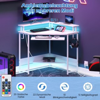 Costway Γραφείο Gaming με Φορτιστή, LED, Πληκτροθήκη και Βάση Οθόνη...