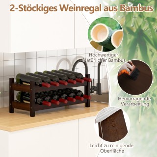 Costway Μπαμπού Ραφιέρα Κρασιών για 12 Μπουκάλια με 2 Ράφια για Κελ...