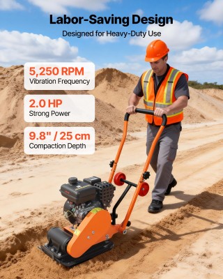 VEVOR Συμπιεστής Πλάκας 2 HP 79CC, 5250 VPM, 8 kN, 41 x 31.5 cm, Χω...