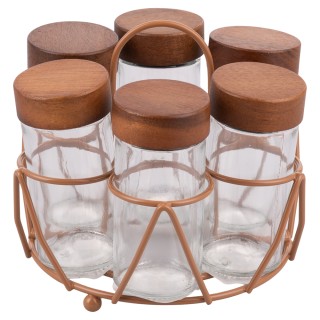 Villa DEste  Σετ 6 βαζάκια 90 ml από γυαλί με καπάκι από ξύλο ακακί...