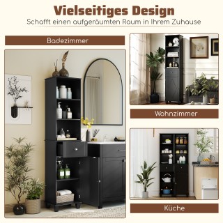 Costway Στενή μαύρη ντουλάπα μπάνιου, με 3 ανοιχτά ράφια, 1 συρτάρι...