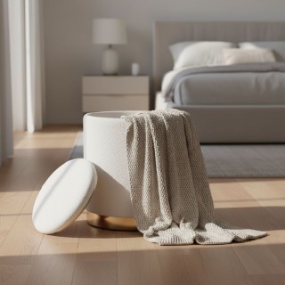 Galileo Σετ 2 πουφ αποθήκευσης σε ύφασμα όψης τέντι με χρυσή βάση, ...