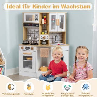 Costway Ξύλινη Παιδική Κουζίνα με Φως, Ήχο, Φούρνο, Νεροχύτη, Απορρ...