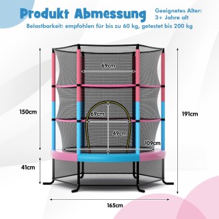 Costway Μακαρόν Τραμπολίνο Ø165εκ με Δίχτυ Ασφαλείας, Αντοχή έως 13...