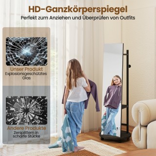 Costway Διπλής Χρήσης Ολόσωμος Καθρέφτης με 3 Γάντζους & Ράφια Αποθ...