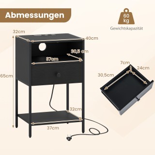 Costway Βοηθητικό Τραπεζάκι με Βιομηχανικό Στυλ και Σταθμό Φόρτισης...