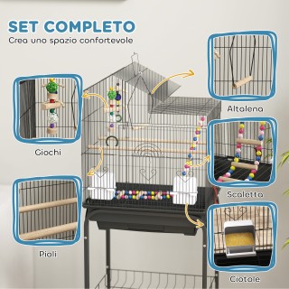 PawHut Κλουβί για Πουλιά με Βάση, Περιστρεφόμενες Ρόδες, Ράφι και Α... PawHut Κλουβί για Πουλιά με Βάση, Περιστρεφόμενες Ρόδες, Ράφι και Α...